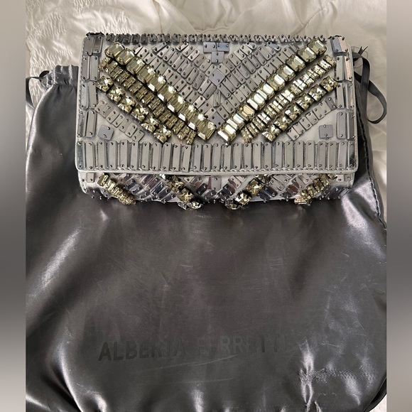 Alberta Ferretti Handbags - Alberta Ferretti Silver Crystal Embellished Chain Crossbody